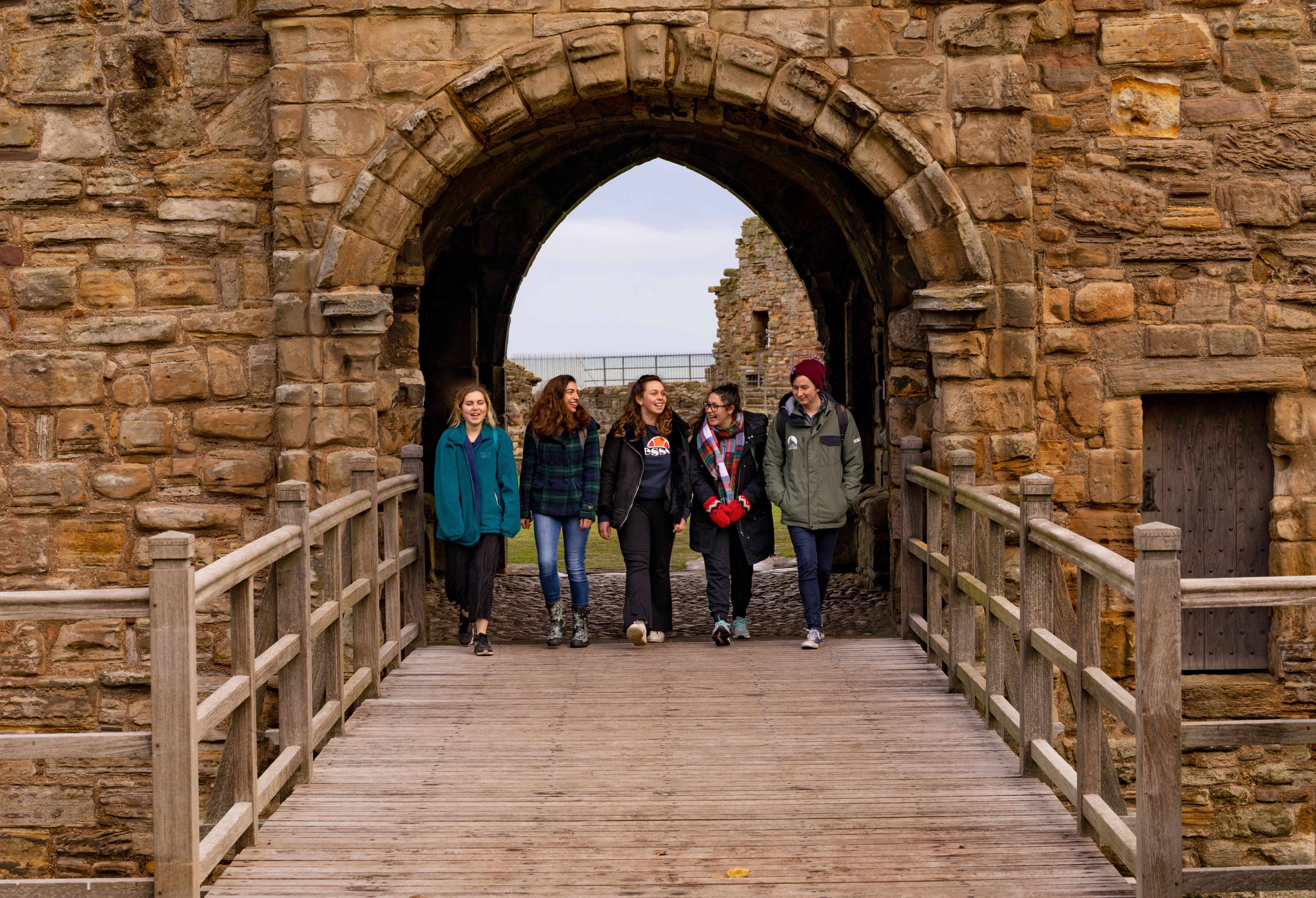 Students walking at St Andrews Cathedral