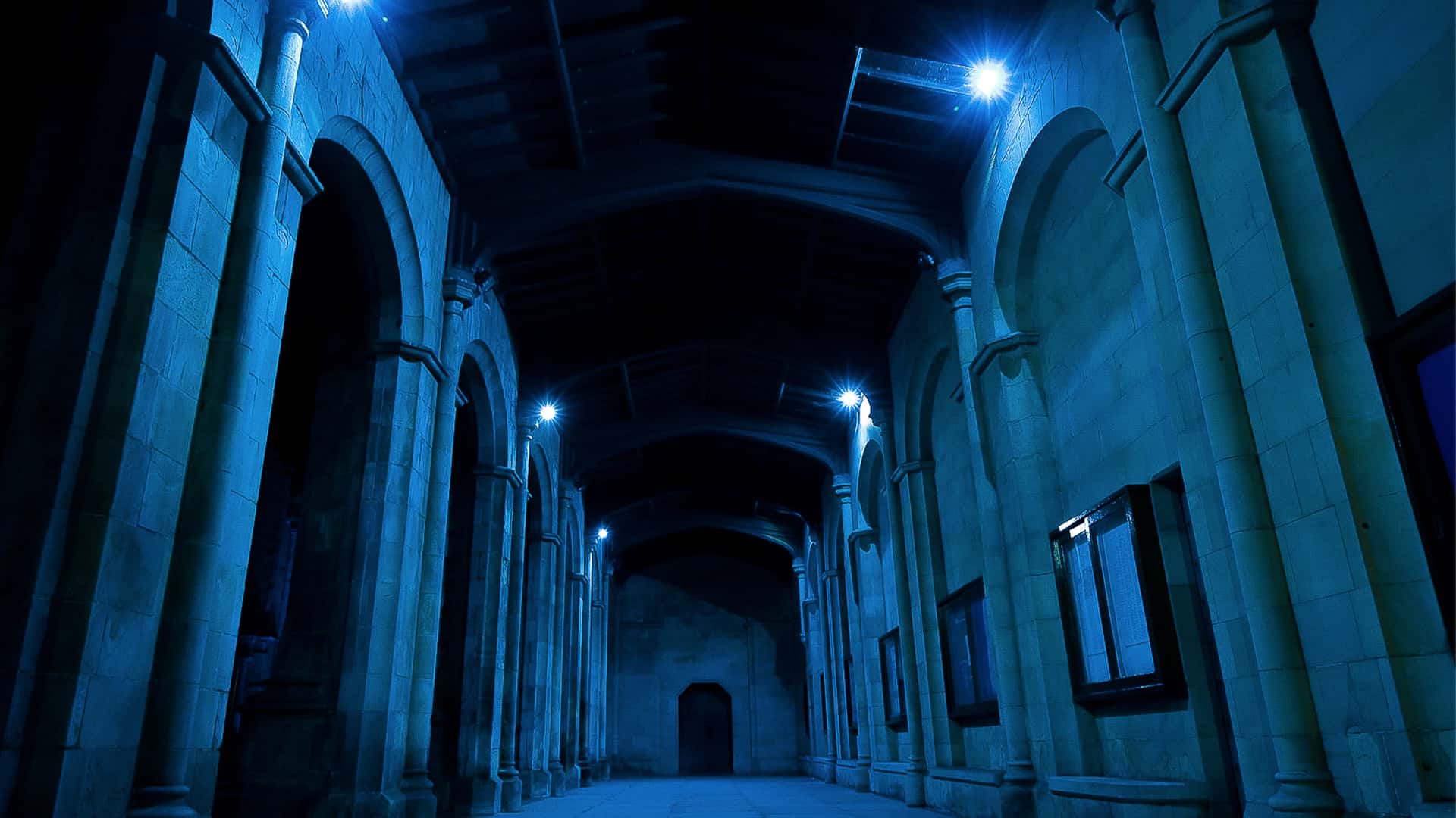 St Salvator's Chapel with blue lights