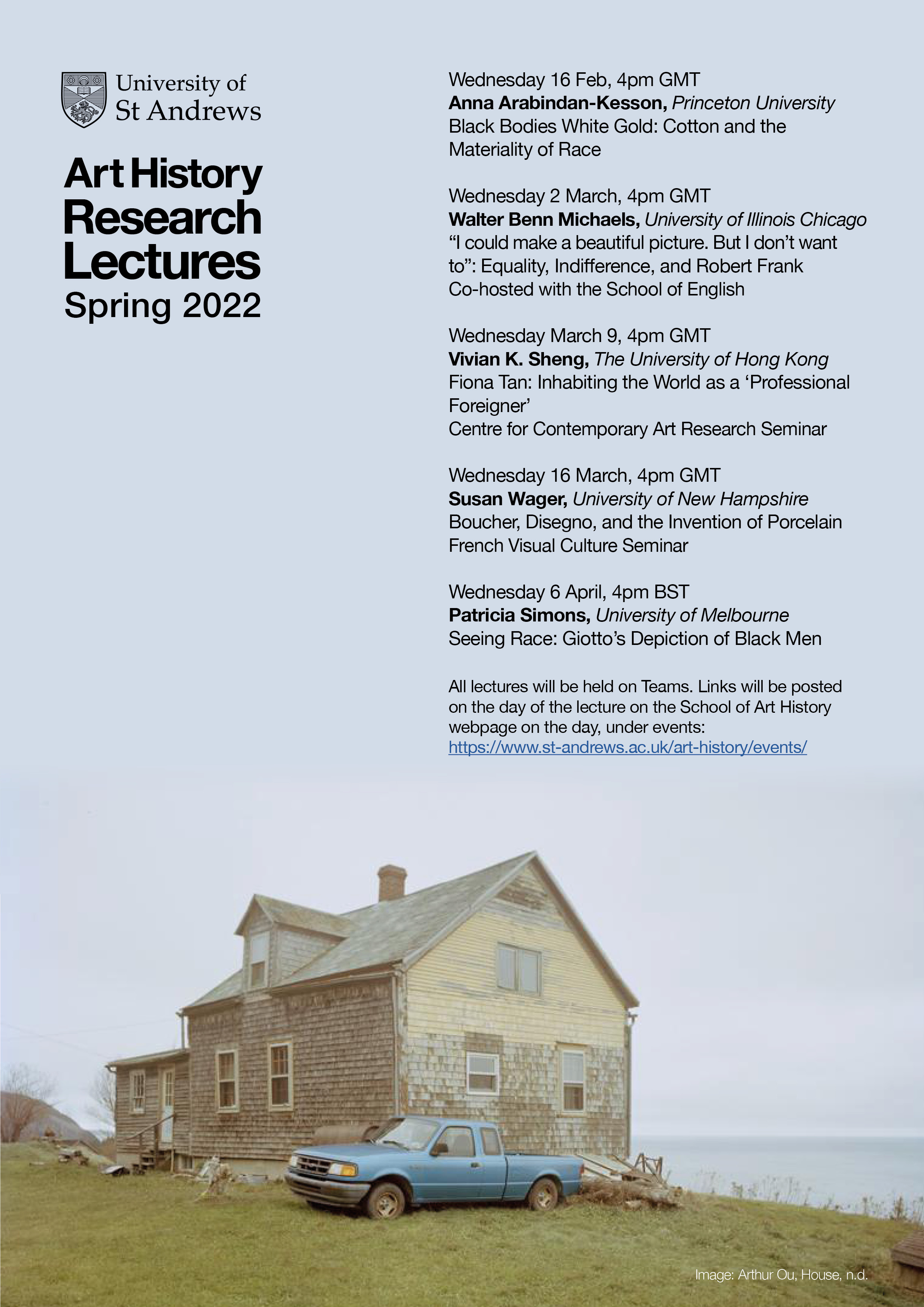 A poster listing the School of St Andrews Spring 2022 research lecture series