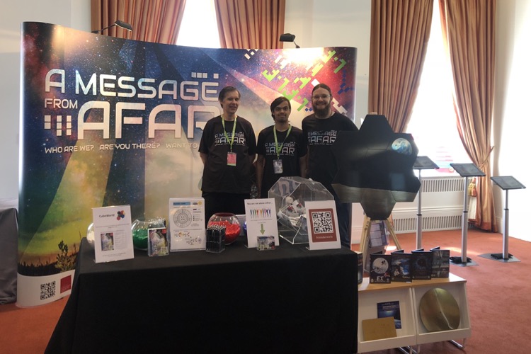 Display of 'A Message from Afar' at the Royal Society Summer Science Exhibition 2019.