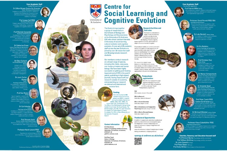 Poster showing members the Centre for Social Learning and Cognitive Evolution